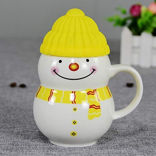 Ceramic Snowman Mug with Silicone Cap – 300ml Christmas Mug (Yellow)