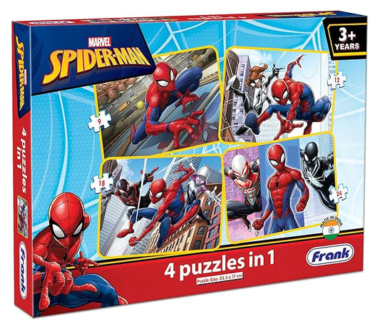 Spider-Man 4 Puzzles in 1 | Set of 4 Jigsaw Puzzles, 63 Pieces Each | Fun and Challenging Brain Booster Games for Kids