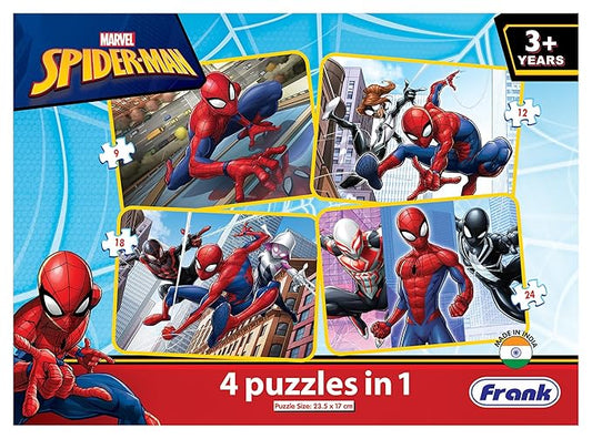 Spider-Man 4 Puzzles in 1 | Set of 4 Jigsaw Puzzles, 63 Pieces Each | Fun and Challenging Brain Booster Games for Kids