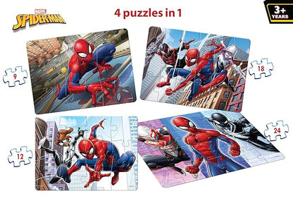 Spider-Man 4 Puzzles in 1 | Set of 4 Jigsaw Puzzles, 63 Pieces Each | Fun and Challenging Brain Booster Games for Kids