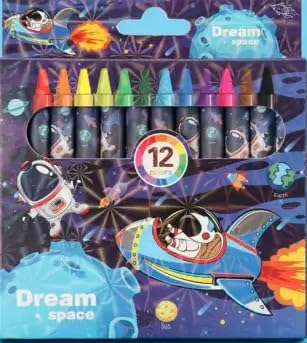 Surprise Kids Dream Space Theme Wax Crayons for Kids Pack of 12 Bright Shades Non-Toxic & Durable. Blue (Pack of 1)