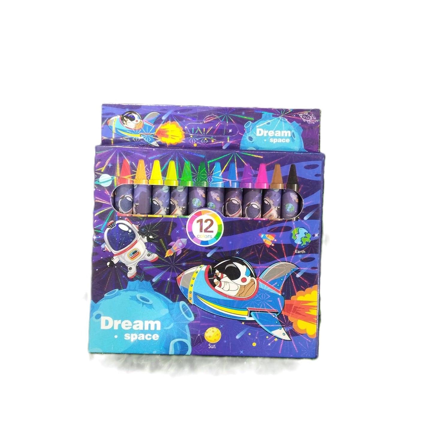 Surprise Kids Dream Space Theme Wax Crayons for Kids Pack of 12 Bright Shades Non-Toxic & Durable. Blue (Pack of 1)