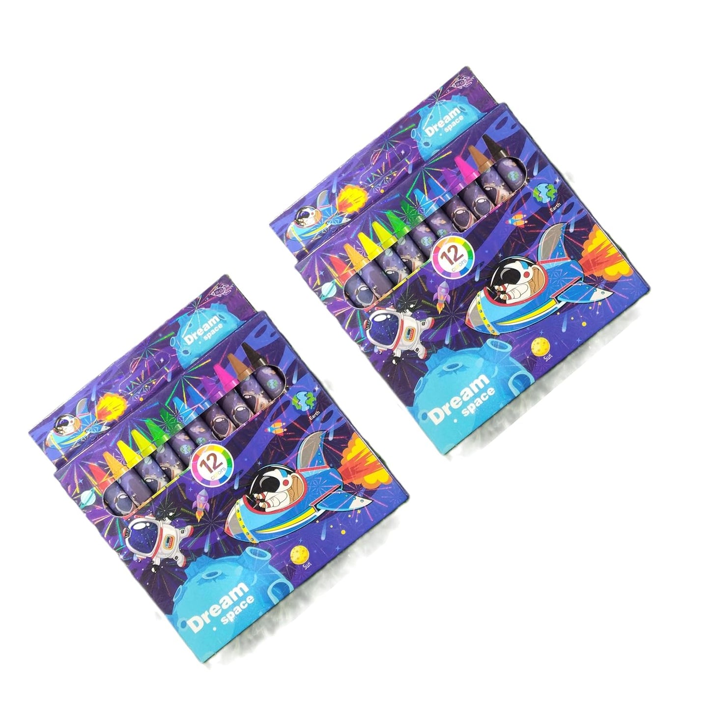 Surprise Kids Dream Space Theme Wax Crayons for Kids Pack of 12 Bright Shades Non-Toxic & Durable. Blue (Pack of 1)
