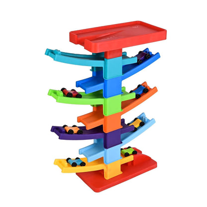 Zig Zag Ramp Racer Colorful Car Racing Track Set with 4 Cars