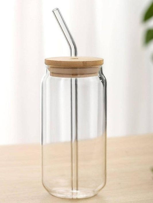Can Glass Mug with Straw and Lid - 540 ML