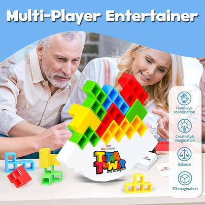 Swinging Tetra Tower Family Indoor Game for Kids Adults, Travel, Party, Birthday Gift STEM Toys Board Game Building Blocks for Kids Interactive Stacking Balancing Brain Toys Mind Games -16Pcs