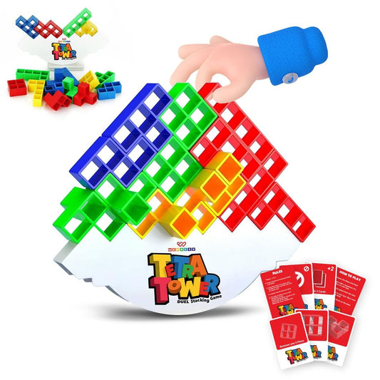 Swinging Tetra Tower Family Indoor Game for Kids Adults, Travel, Party, Birthday Gift STEM Toys Board Game Building Blocks for Kids Interactive Stacking Balancing Brain Toys Mind Games -16Pcs