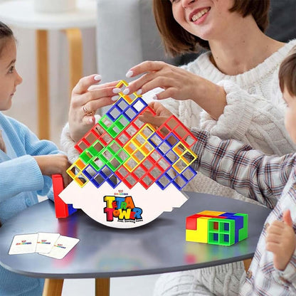 Swinging Tetra Tower Family Indoor Game for Kids Adults, Travel, Party, Birthday Gift STEM Toys Board Game Building Blocks for Kids Interactive Stacking Balancing Brain Toys Mind Games -16Pcs