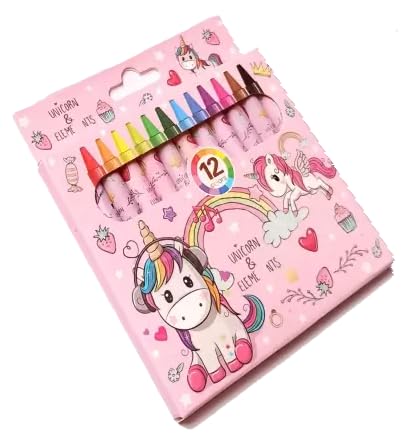 Surprise Kids Unicorn Theme Wax Crayons for Kids Pack of 12 Bright Shades Non-Toxic & Durable. Pink (Pack of 1)