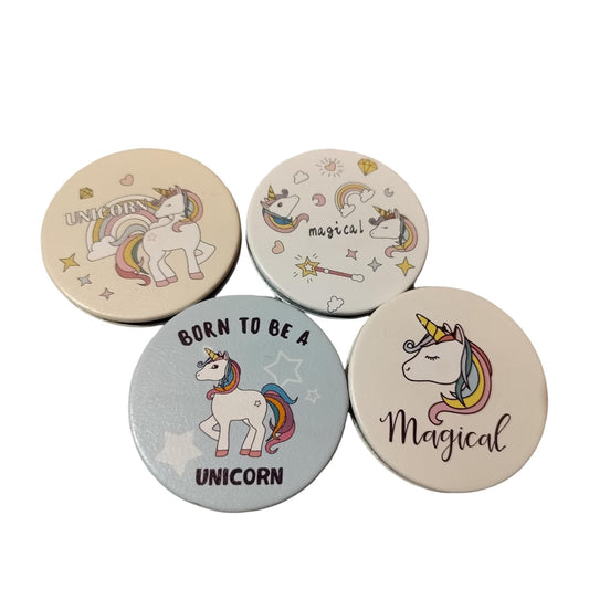 Pack of 1 Unicorn Theme Travel Double-Sided Makeup Mirror for Girls, Return Gifts for Kids, Small Portable Pocket Mirror with Magnification Folding Mirror (Round) (Assorted)
