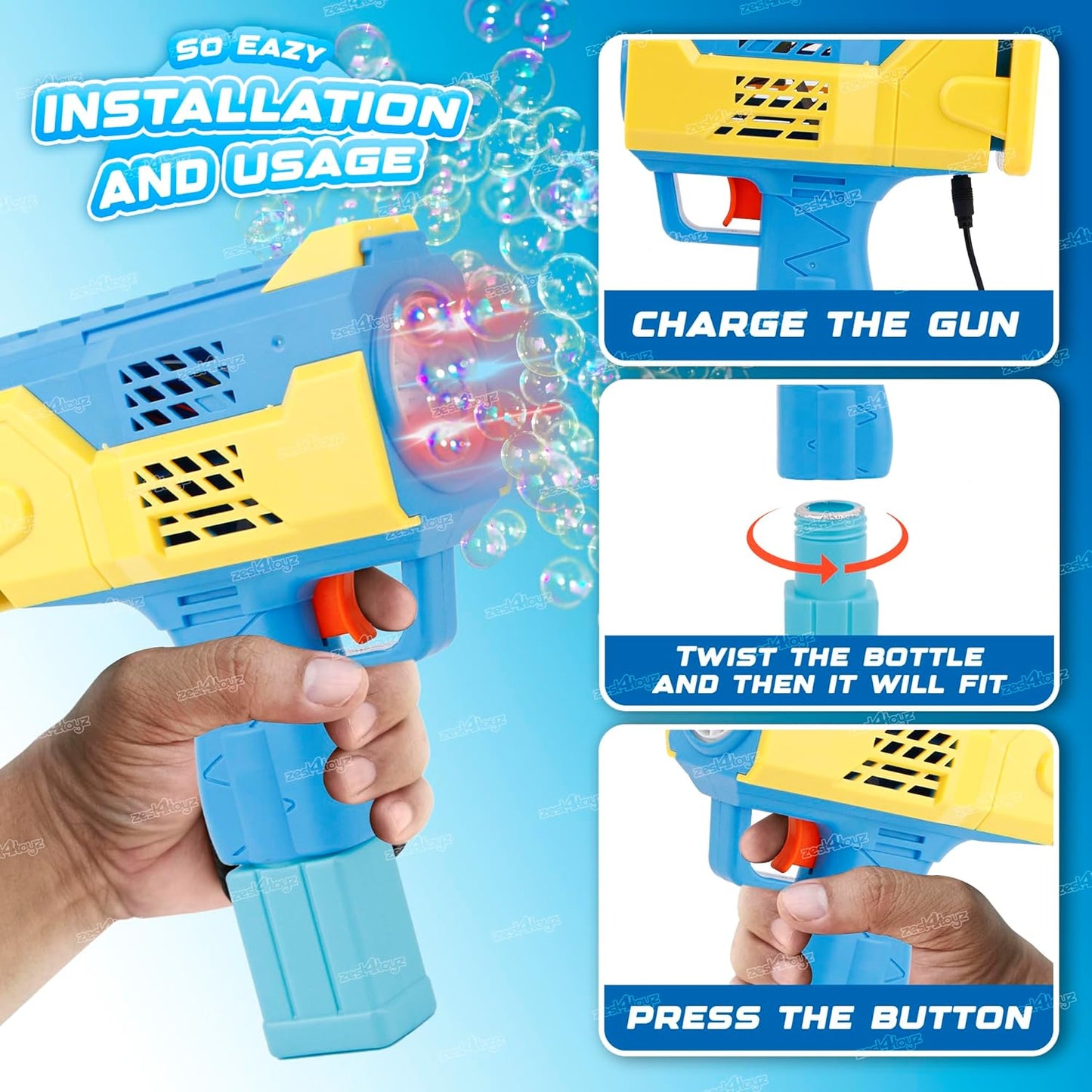 Bubble Gun for Kids Leak Proof Rechargeable Bubble Machine Toy for Kids Automatic Bubble Blower with Light, Music Best Gift for Children (Pack of 1)