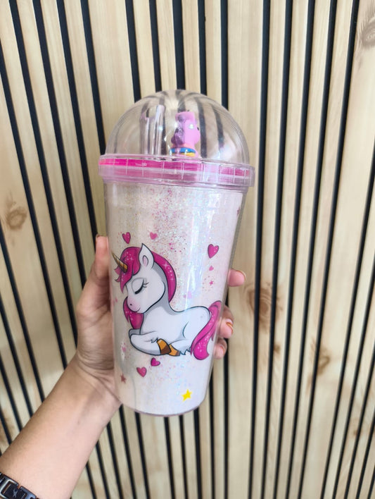 White Unicorn Sipper with Straw