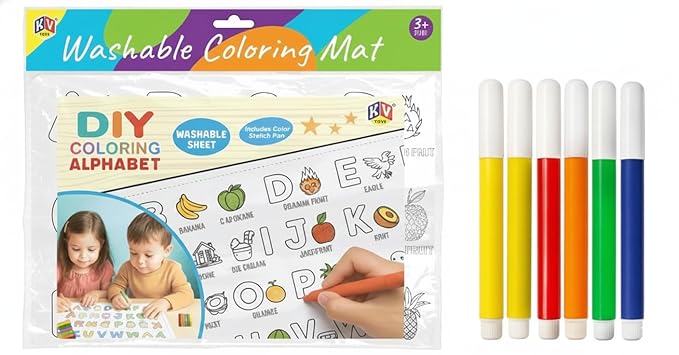 Reusable Alphabet Colouring Mat for Kids – DIY Washable Learning Mat with Colour Pens