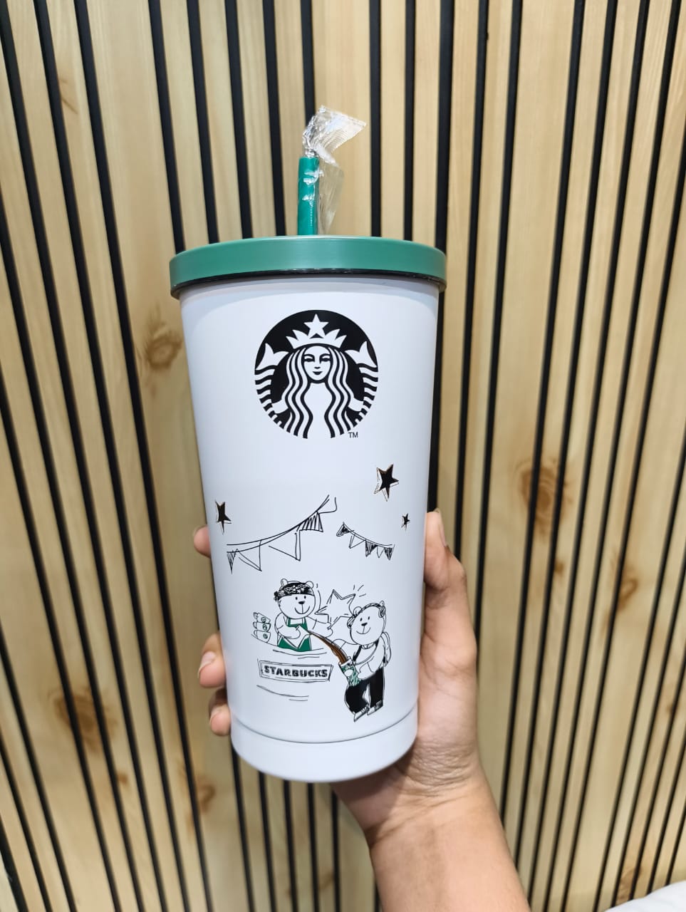 White And Green Starbucks Sipper